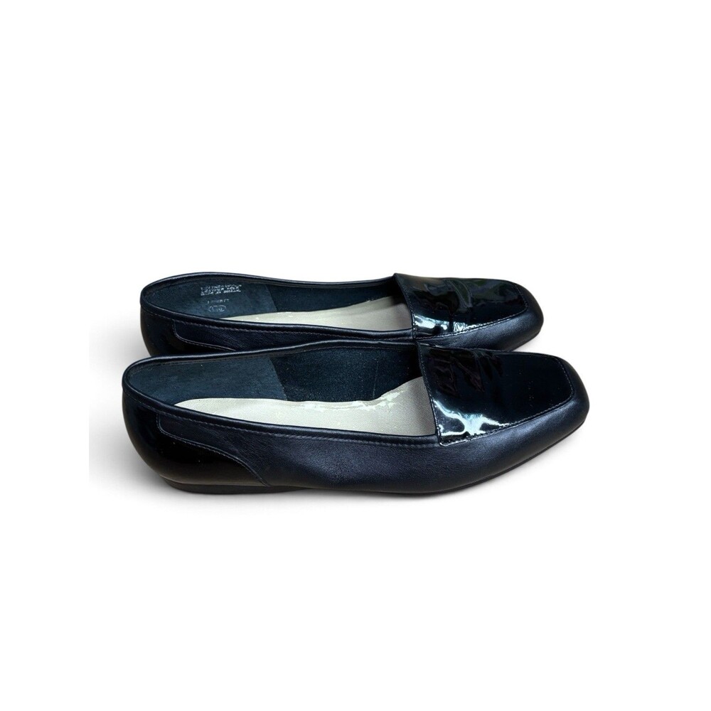 Women’s Enzo Angiolini Liberty Black Leather Patent Loafer Flats Square Toe 6.5M